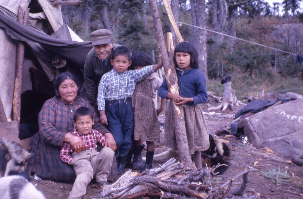An un-named Naskapi family at DAvis Inlet, Labrador, 1961. [Photo by Barbara Hinds, a Halifax journalist]