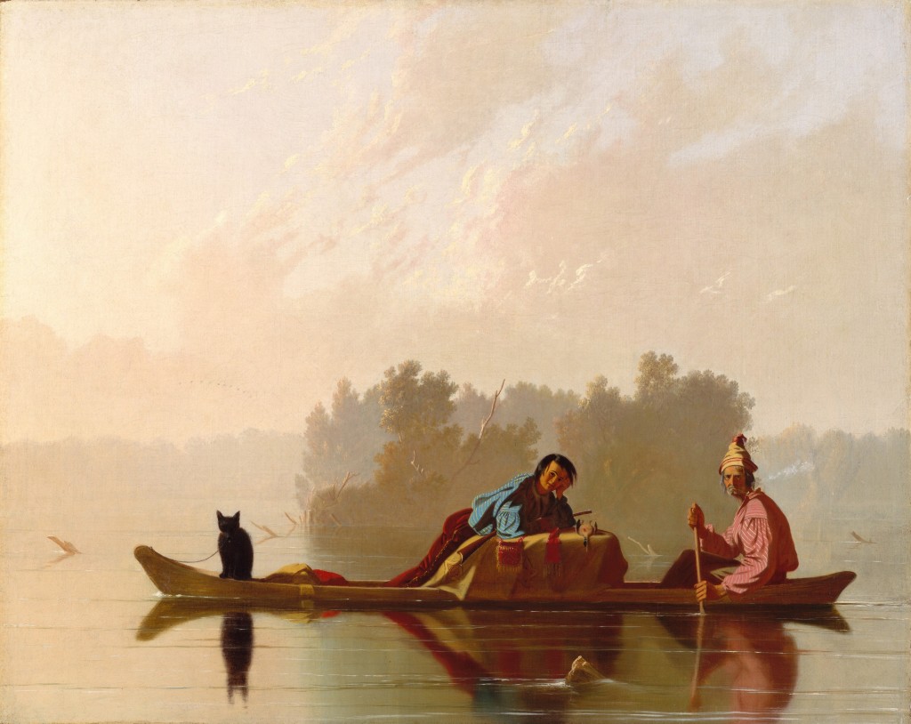 Fur Traders Descending the Missouri, c. 1845 by George Caleb Bingham. It was originally titled "French Trader, Half-breed Son" - Metropolitan Museum of Art of New York City